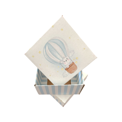 Balon Desenli Mavi Bebek Hediye Kutusu, Patik Kutusu, Yeni Doğan Hediye Kutusu 1 Adet